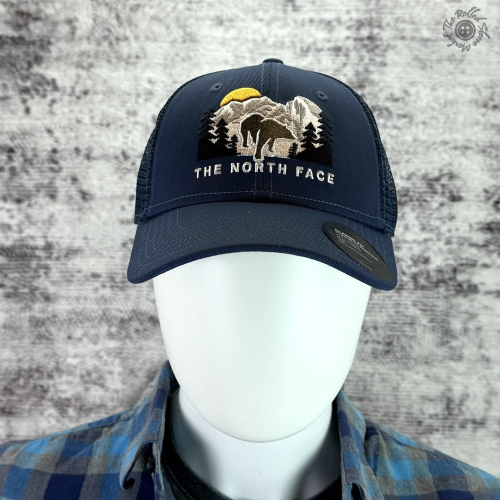 NWT‎ - The North Face Embordered Mudder Trucker Hat Cap Blue O/S Bear Graphic